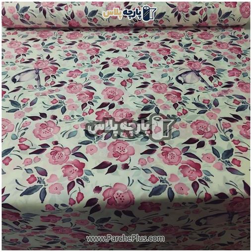 طاقه پارچه ملحفه ای گل دار با زمینه کرمی و گل صورتی