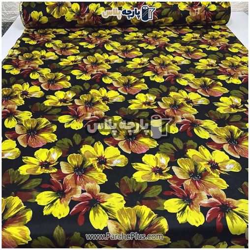 طاقه پارچه ملحفه ای گل دار با گل زرد  و  زمینه مشکی