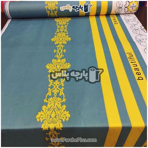 طاقه پارچه ملحفه ای پلی استر (پرنسس) گل دار با گل زرد با زمینه صورتی و  طوسی